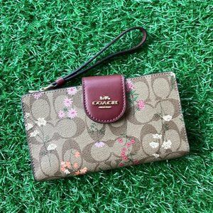 Coach Tech Wallet In Signature Canvas With Wildflower Print Khaki Multi